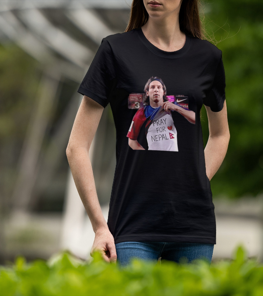 Messi Pray For Nepal 2026 Coca Cola Nike Estrella Football T-Shirt