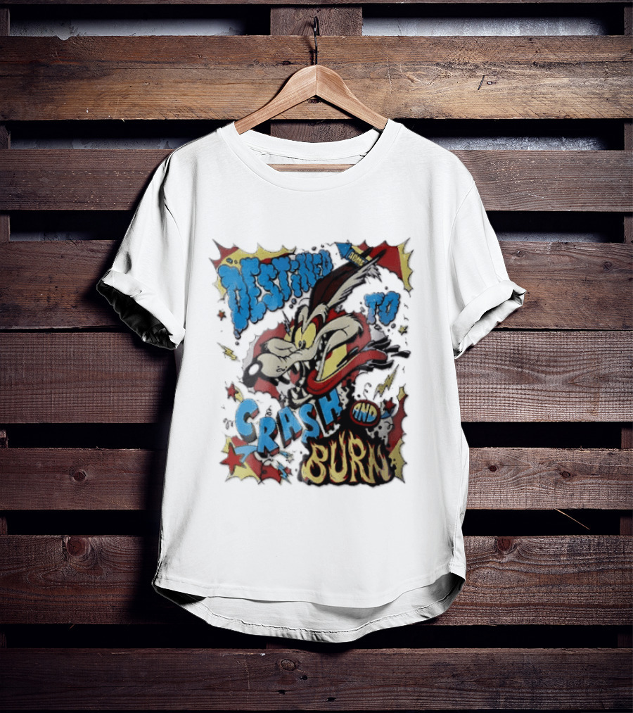 Acme Destined To Crash And Burn Cartoon Wile E. Coyote Rocket Flames T-Shirt