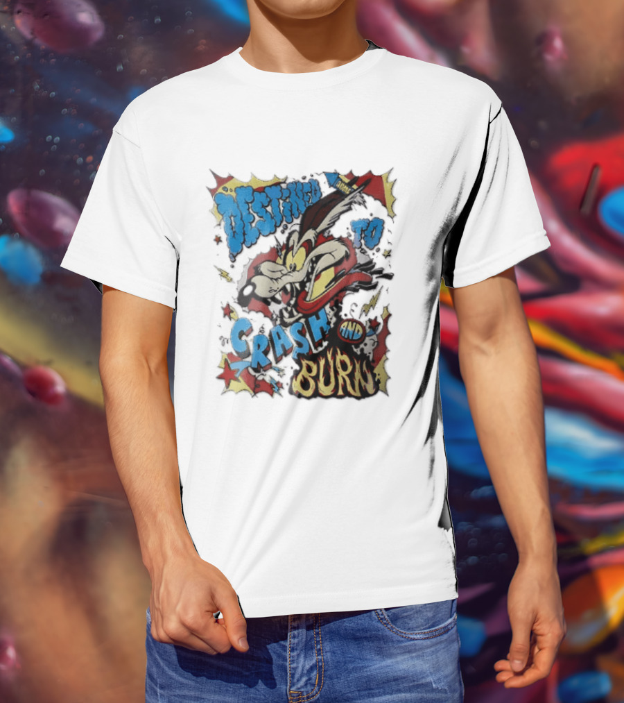 Acme Destined To Crash And Burn Cartoon Wile E. Coyote Rocket Flames T-Shirt