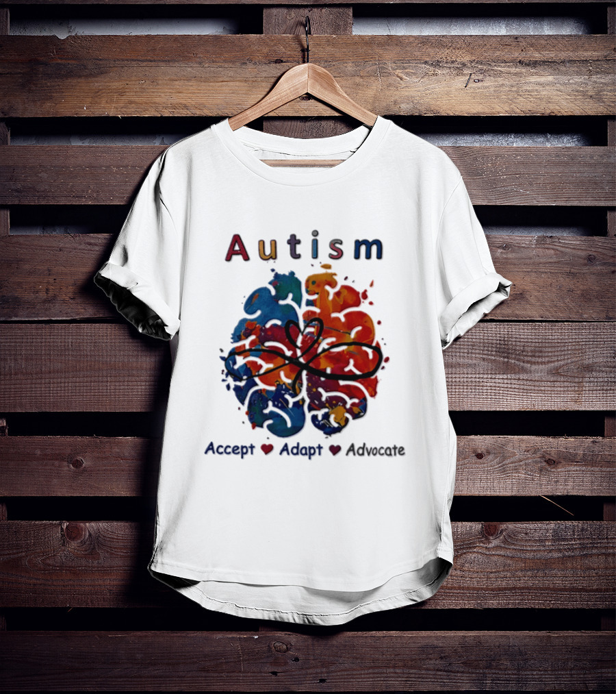Autism Infinity Heart Accept Adapt Advocate Colorful Watercolor Brain T-Shirt