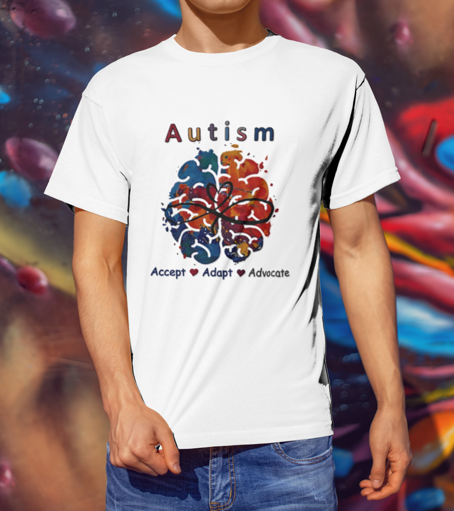 Autism Infinity Heart Accept Adapt Advocate Colorful Watercolor Brain T-Shirt