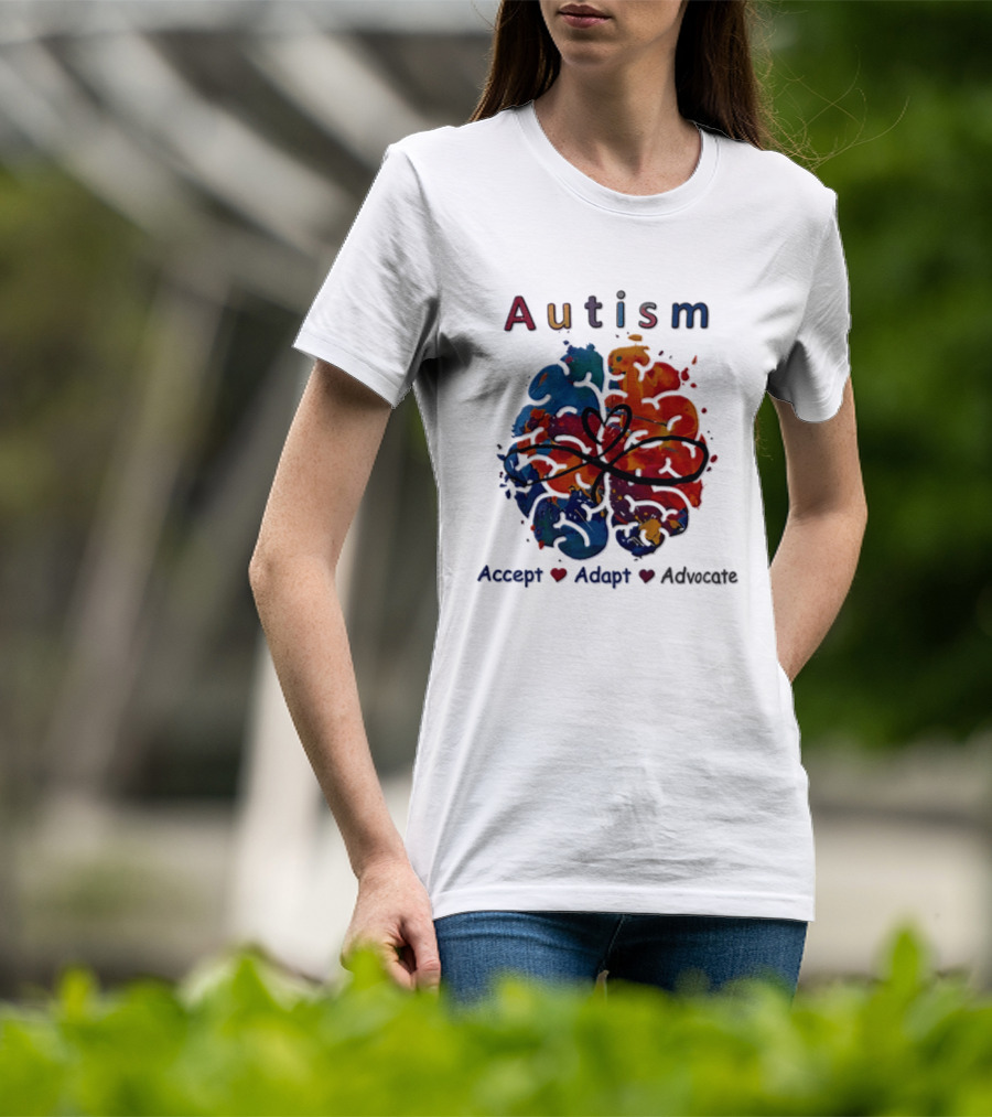Autism Infinity Heart Accept Adapt Advocate Colorful Watercolor Brain T-Shirt