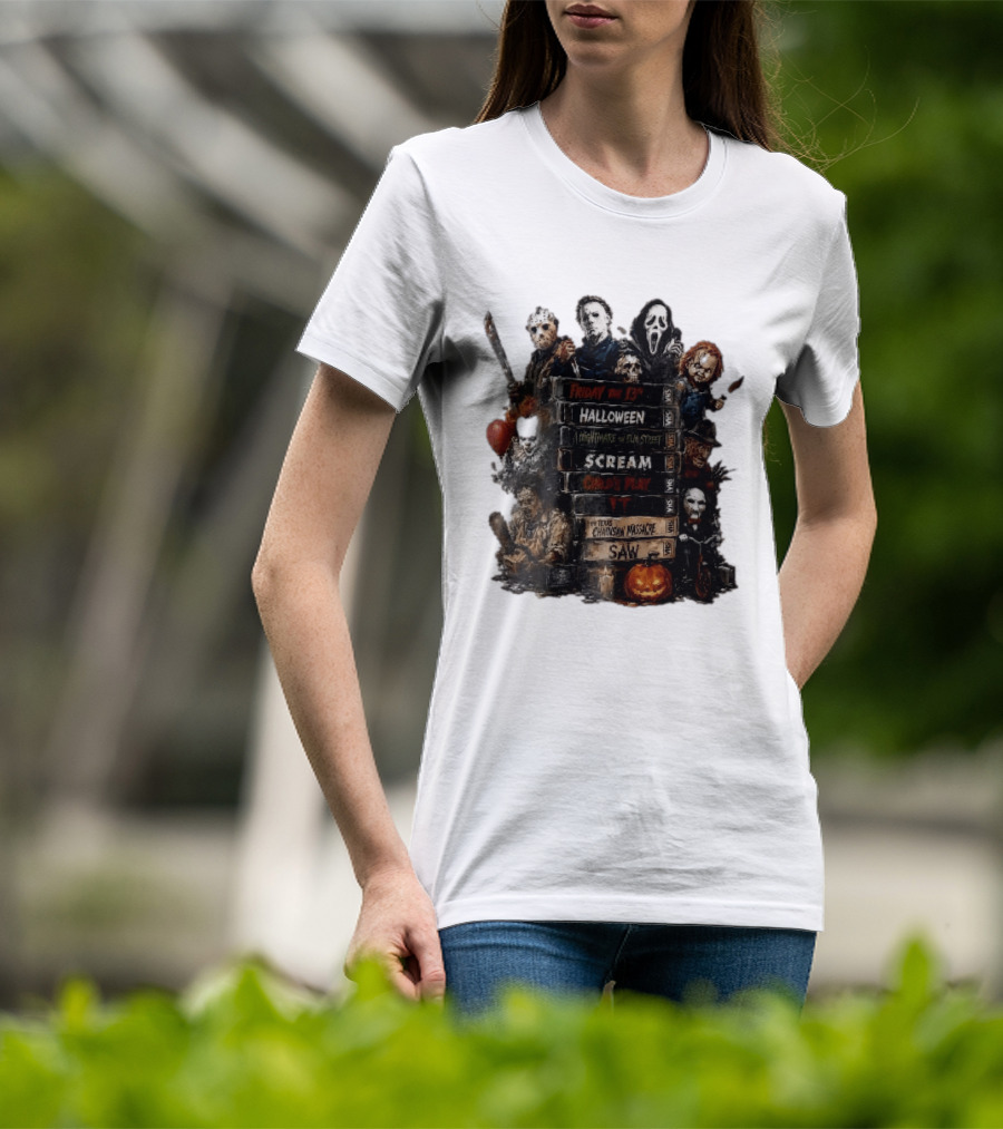 Friday The 13th Halloween Nightmare On Elm Street Scream Child's Play IT Texas Chainsaw Massacre Saw Horror Movie Stack T-Shirt