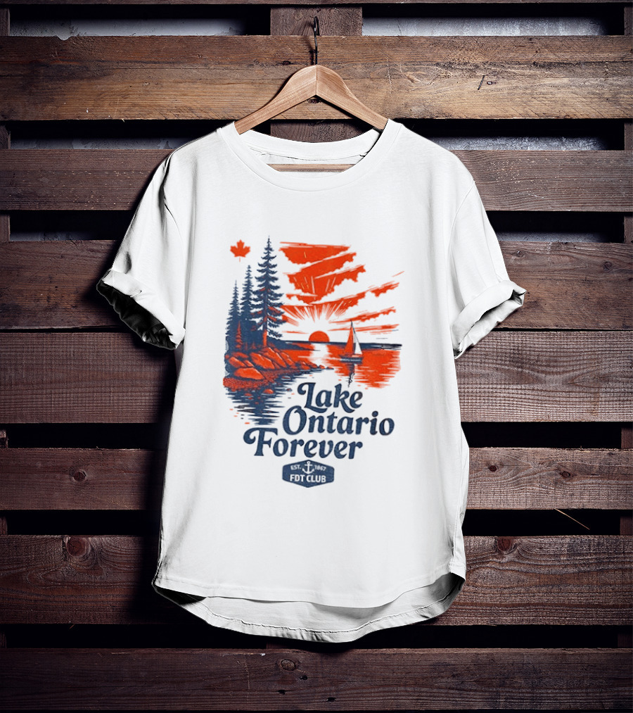 Lake Ontario Forever Sunset Sailboat FDT Club Canada Maple Leaf Scenery T-Shirt