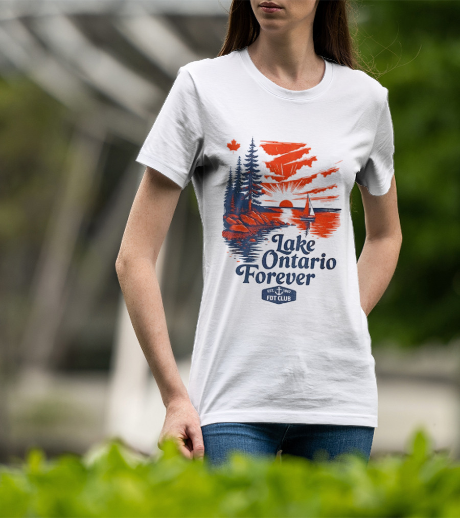 Lake Ontario Forever Sunset Sailboat FDT Club Canada Maple Leaf Scenery T-Shirt