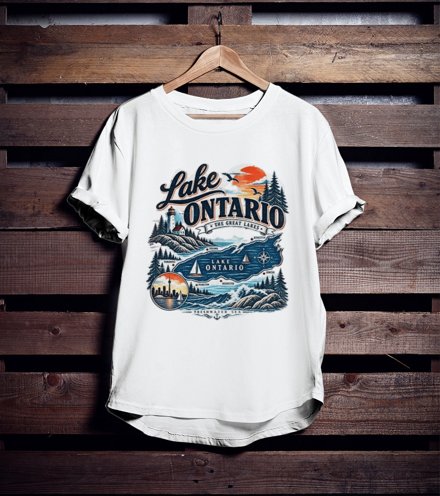 Lake Ontario The Great Lakes Map Toronto Hamilton Rochester Freshwater Sea T-Shirt