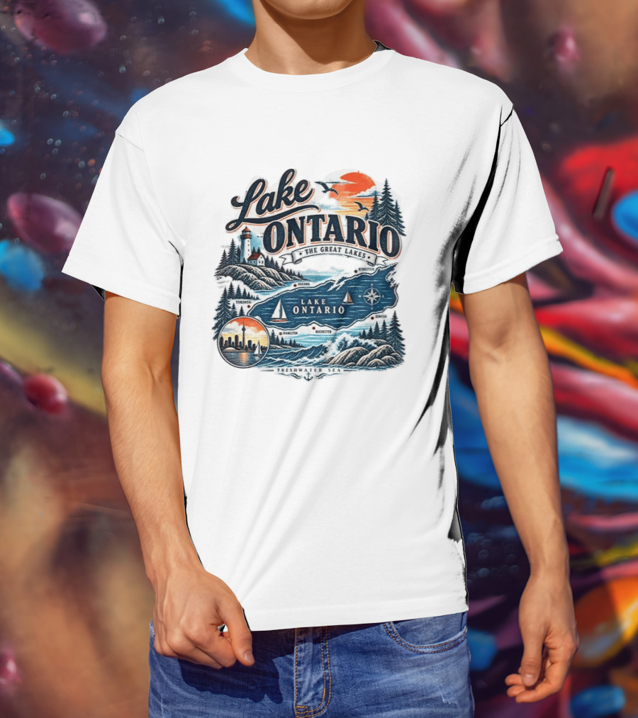 Lake Ontario The Great Lakes Map Toronto Hamilton Rochester Freshwater Sea T-Shirt