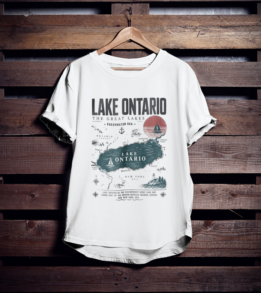 Lake Ontario Map And Sailboat The Great Lakes Resist T-Shirt