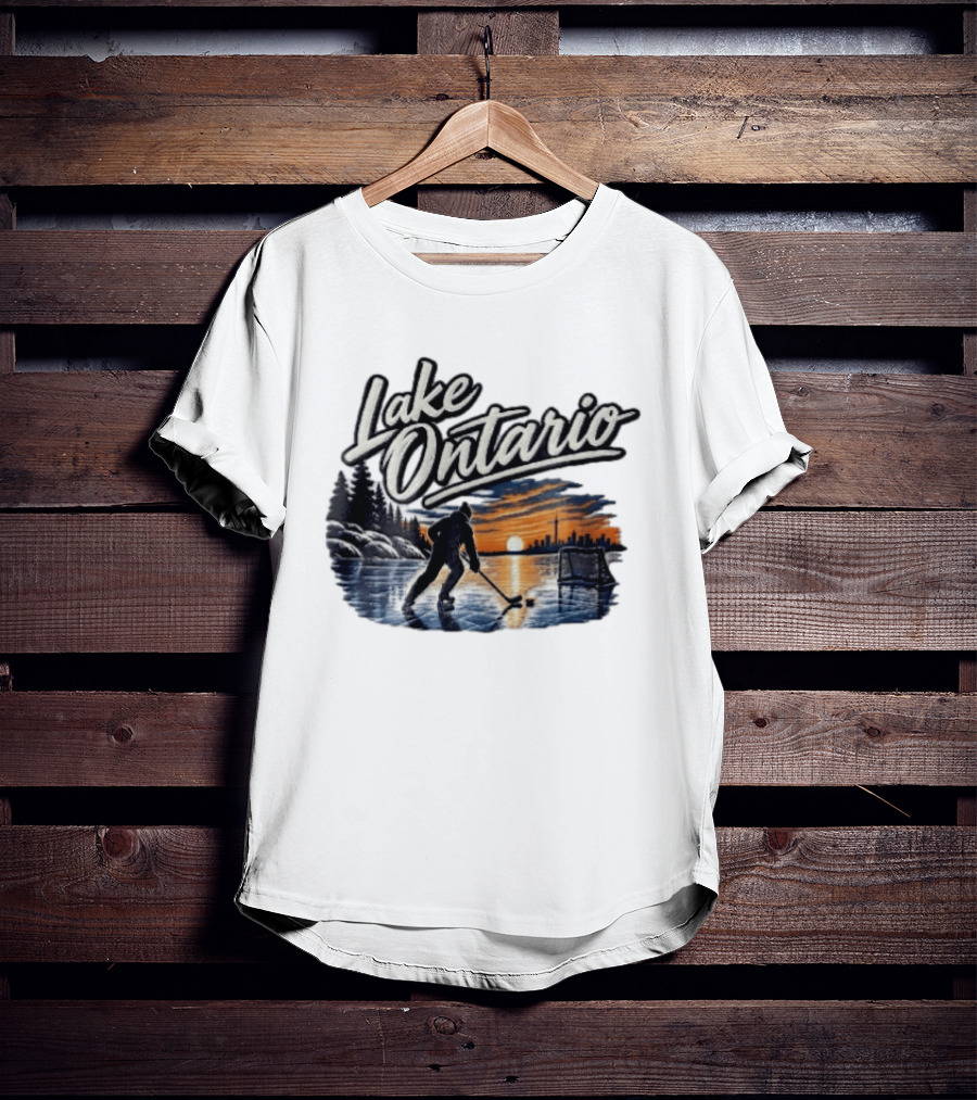Lake Ontario Ice Hockey Player Skating Sunset Toronto Skyline T-Shirt