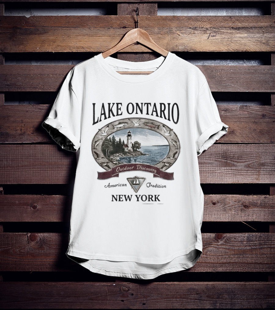 Lake Ontario New York Outdoor Discovery American Tradition 90s Nostalgia Camping Boating Fishing T-Shirt