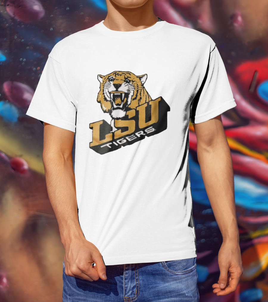 Louisiana State LSU Tigers Roaring 3D Block NCAA T-Shirt