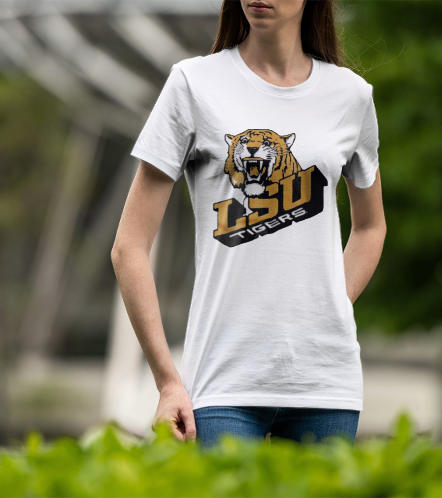 Louisiana State LSU Tigers Roaring 3D Block NCAA T-Shirt