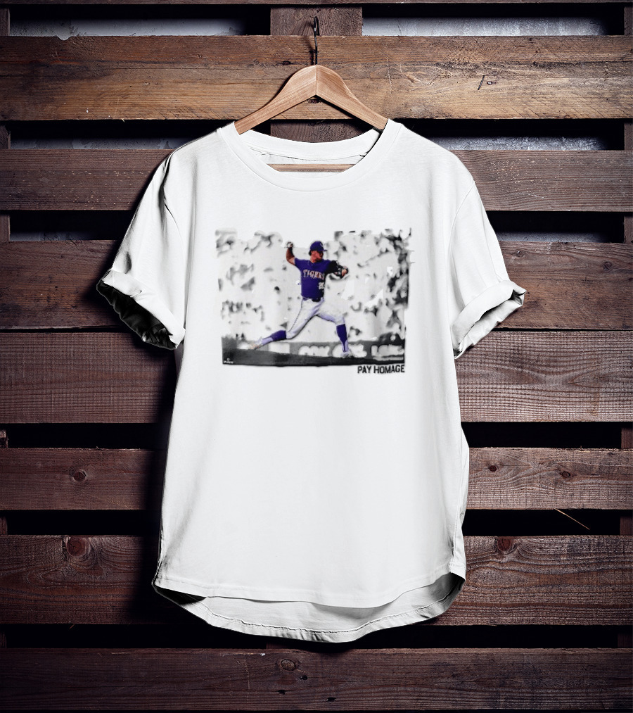 LSU Tigers NCAA Pitcher Action Pay Homage High Contrast T-Shirt