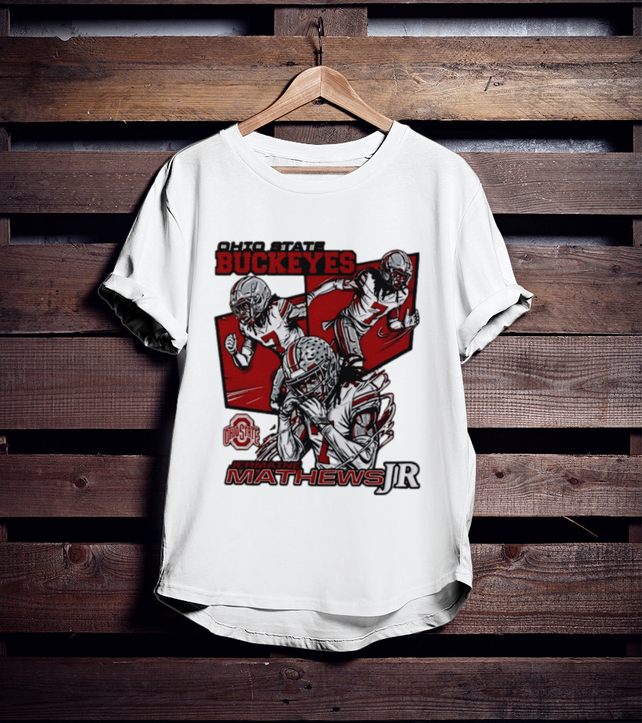 Ohio State Buckeyes Jermaine Mathews Jr. Comic Football Action T-Shirt