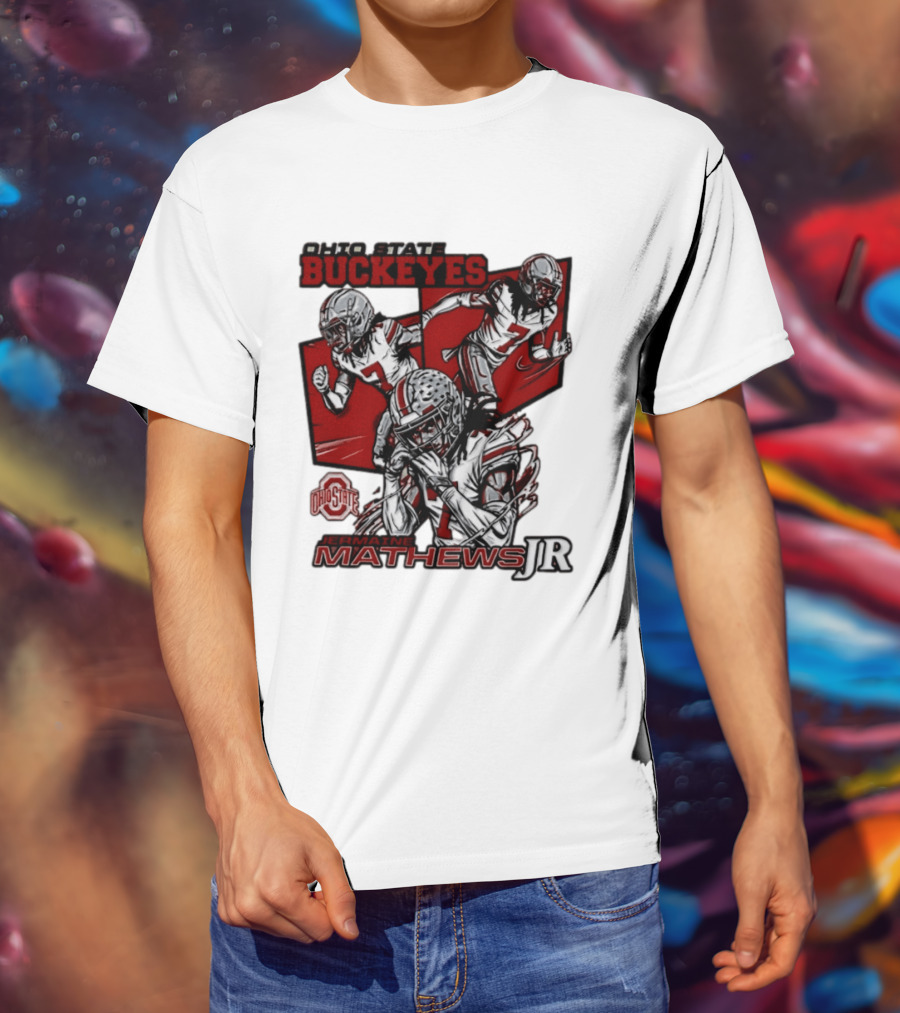 Ohio State Buckeyes Jermaine Mathews Jr. Comic Football Action T-Shirt