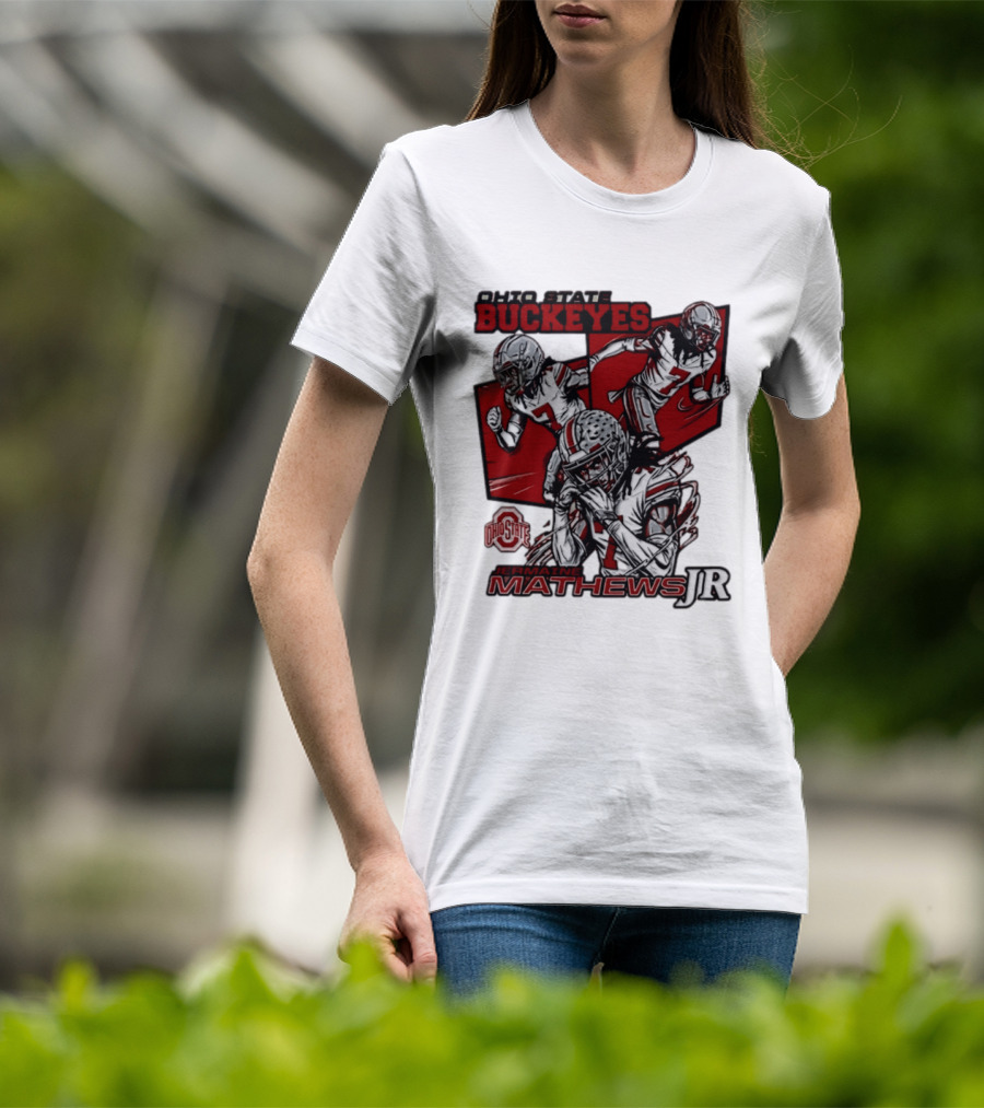 Ohio State Buckeyes Jermaine Mathews Jr. Comic Football Action T-Shirt