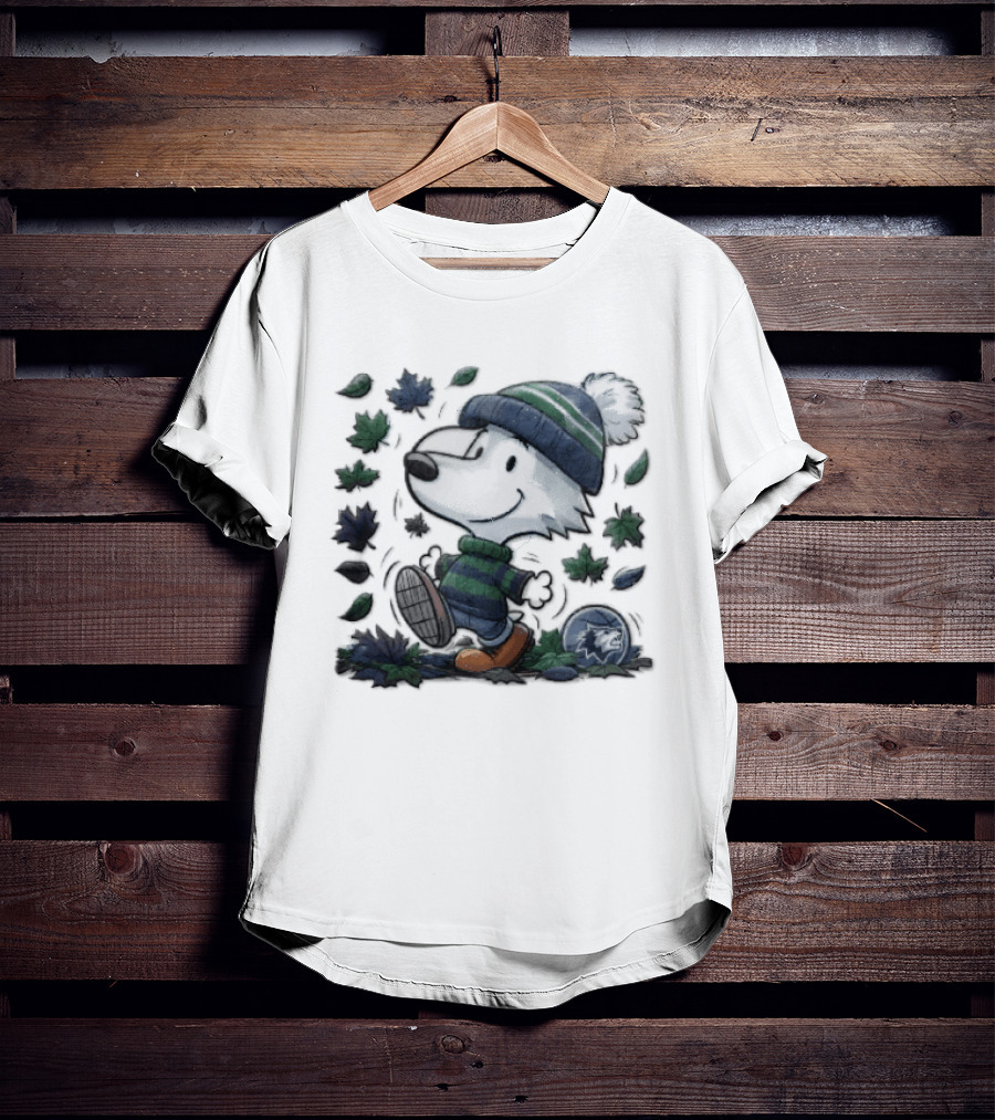 Minnesota Timberwolves Snoopy Beanie Boots Falling Leaves Cartoon T-Shirt