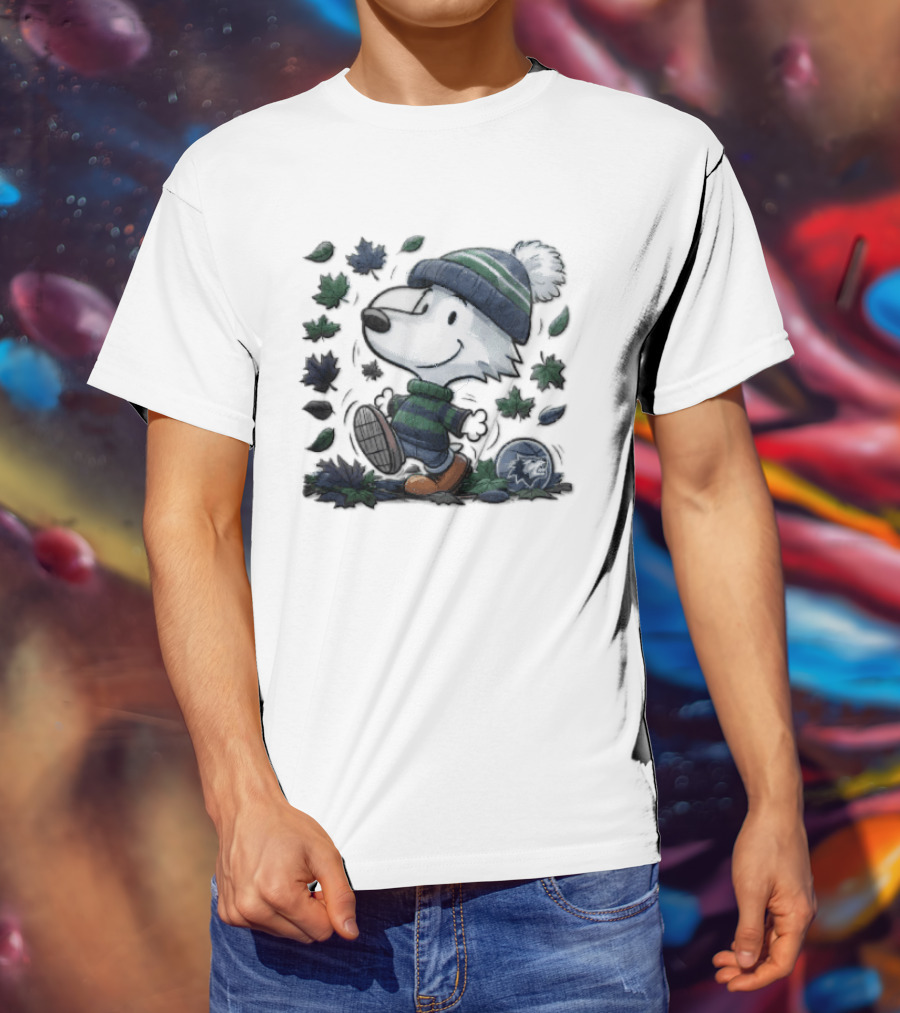 Minnesota Timberwolves Snoopy Beanie Boots Falling Leaves Cartoon T-Shirt