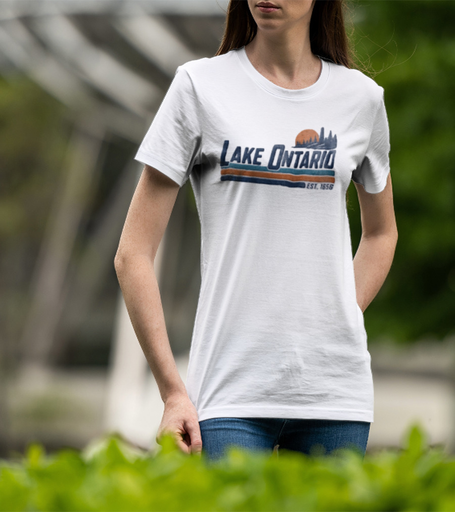 Lake Ontario Sunset Lighthouse EST 1656 Pine Trees T-Shirt