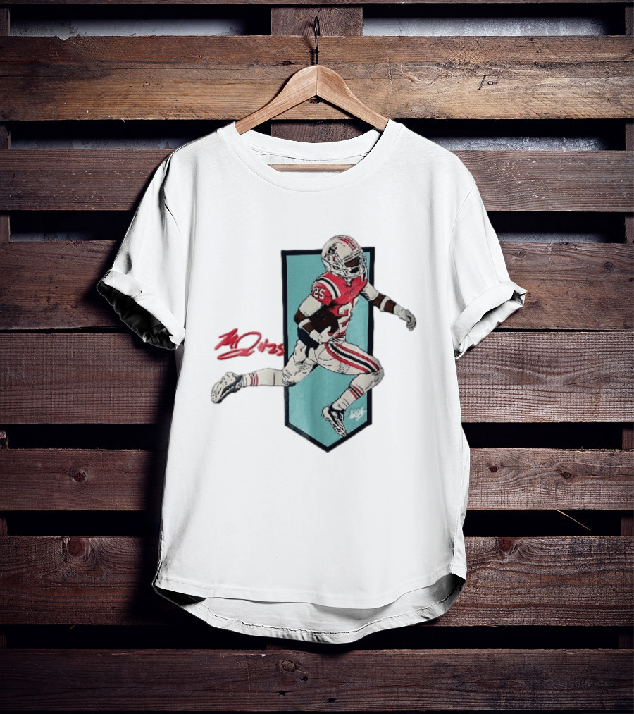 New England Patriots Marcus Jones 25 Red Throwback Uniform Running Vector T-Shirt
