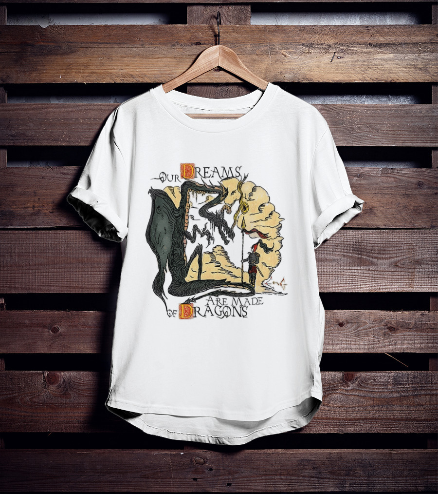 Our Dreams Are Made Of Dragons Artwork Yellow Red Black Fantasy T-Shirt
