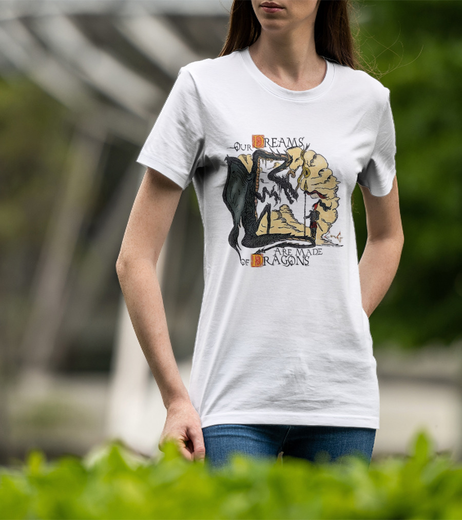 Our Dreams Are Made Of Dragons Artwork Yellow Red Black Fantasy T-Shirt