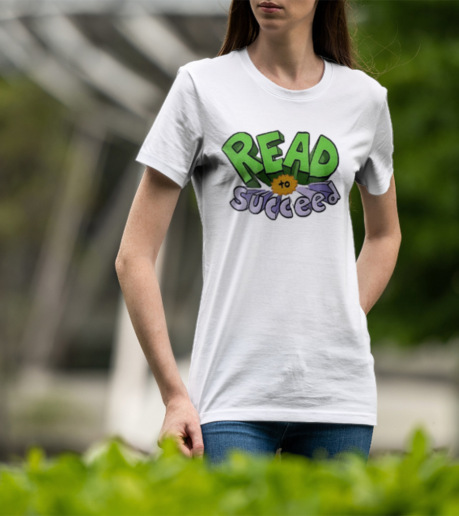 Read To Succeed Green Purple 3D Block Orange Burst Cartoon T-Shirt