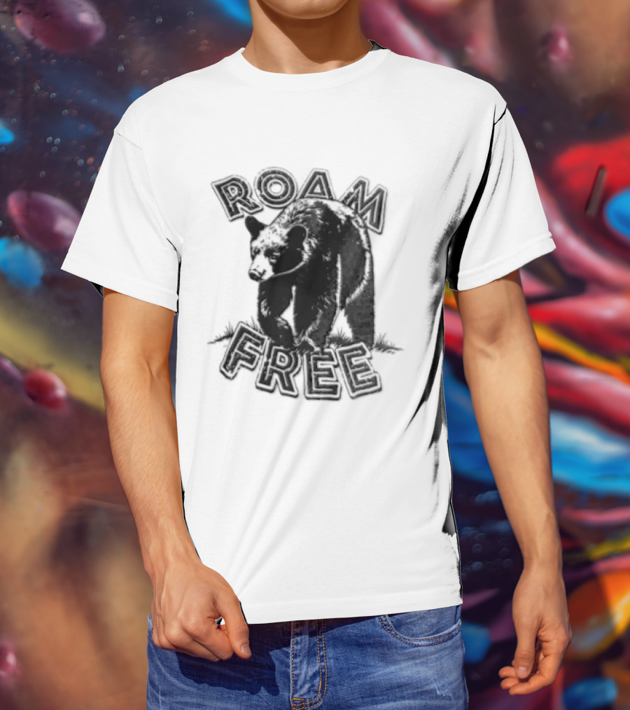 Roam Free Black Bear Distressed Walking Grass T-Shirt