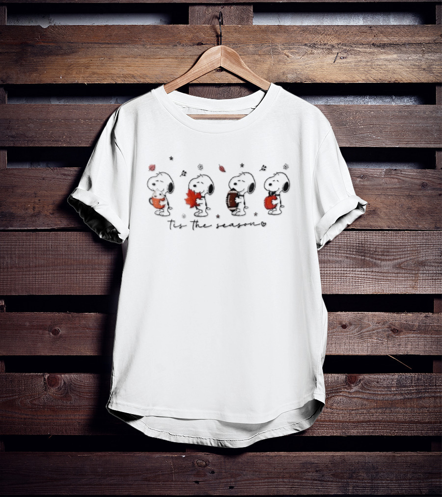 Tis The Season Snoopy Holding Pumpkin Leaf Football Autumn Leaves T-Shirt