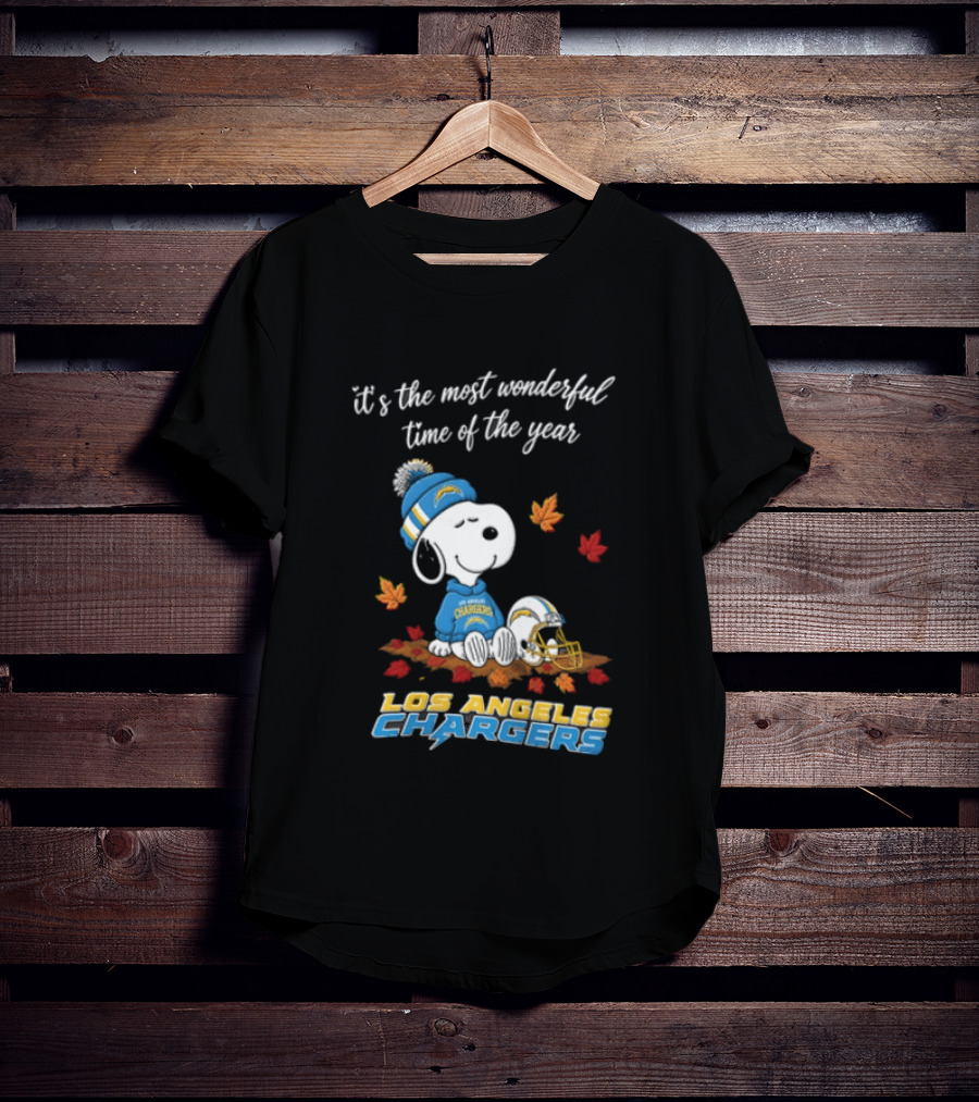 It's The Most Wonderful Time Of The Year Snoopy Los Angeles Chargers Beanie Autumn Leaves Football Helmet T-Shirt