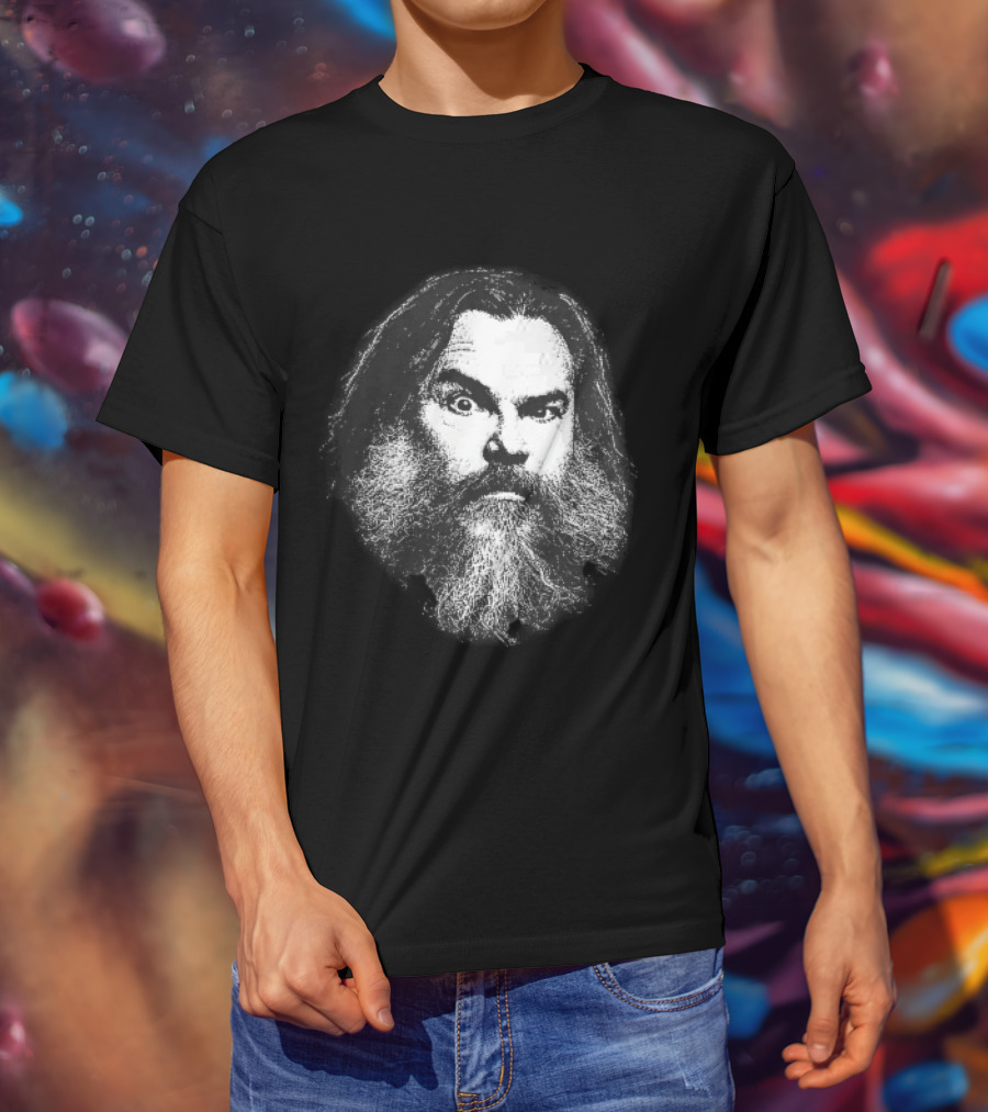 Jack Black High Contrast Monochromatic Stencil Beard Wide Eye Expression T-Shirt