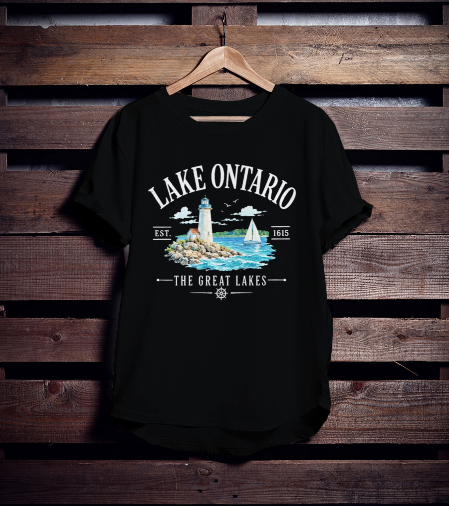 Lake Ontario Est 1615 Lighthouse Great Lakes Sailboat Scene T-Shirt
