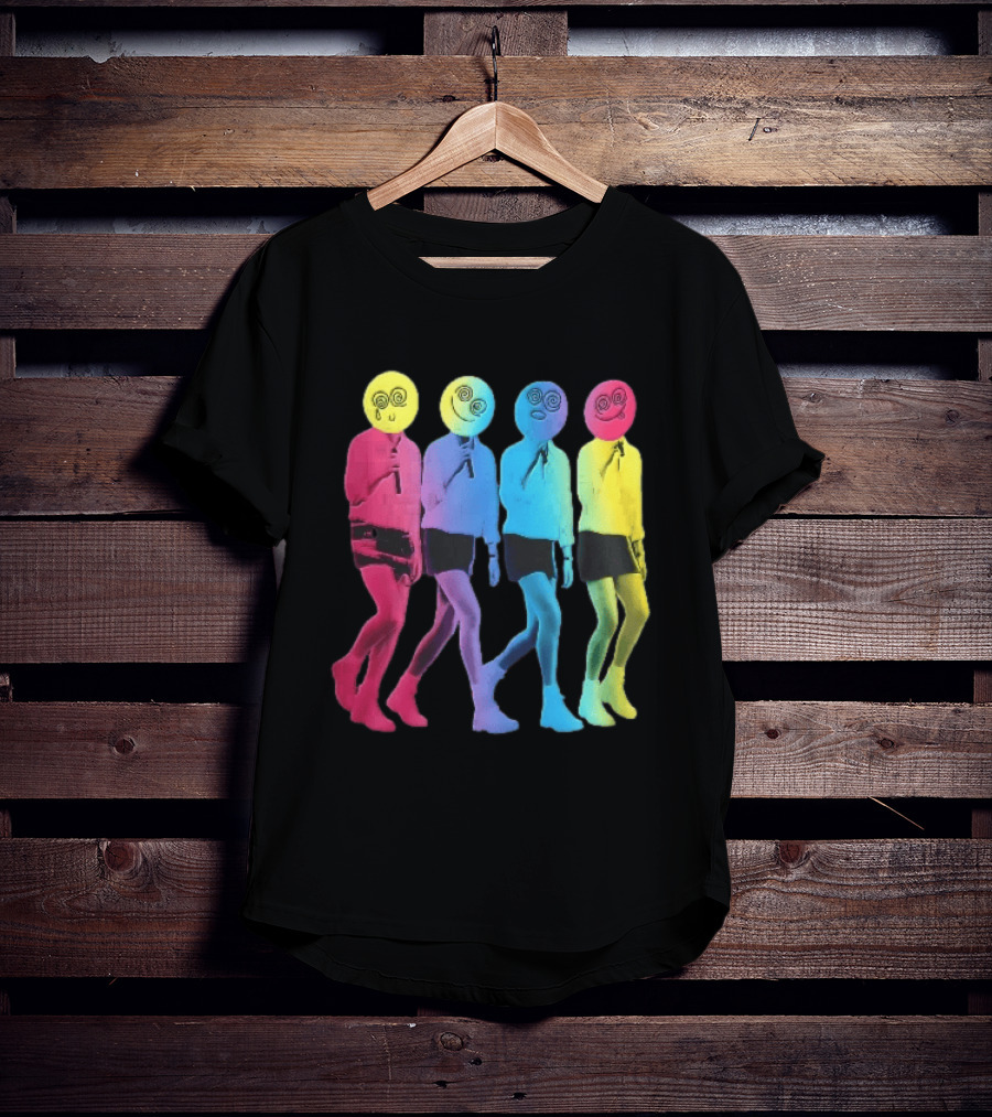 Four Neon Spiral Smileys Singing Colorful Figures T-Shirt