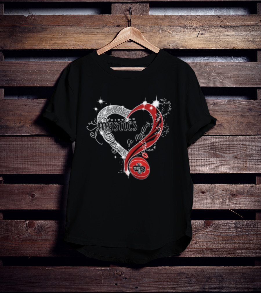 Mystics Heart Red Glitter Diamond Washington Basketball WNBA T-Shirt