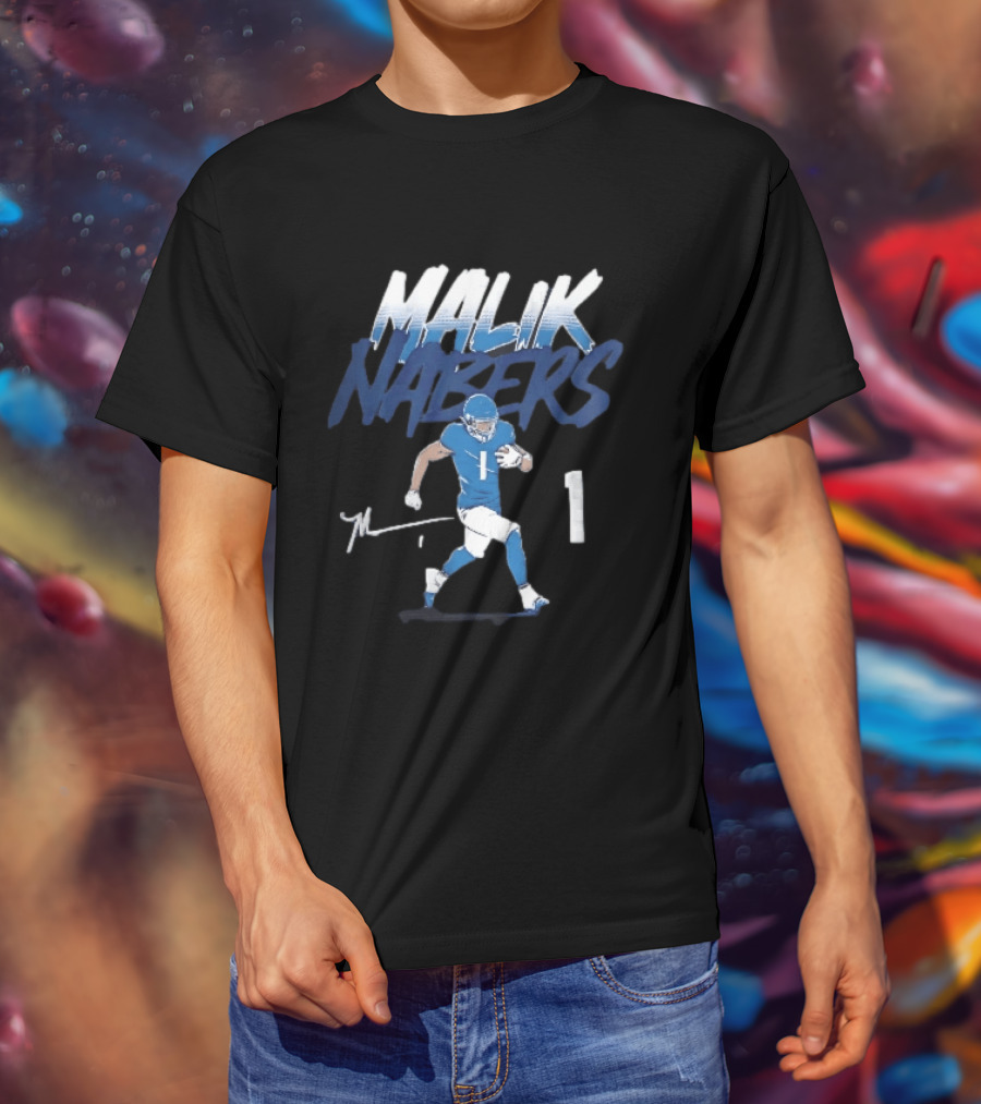 Malik Nabers Blue Jersey Number 1 Football Player T-Shirt