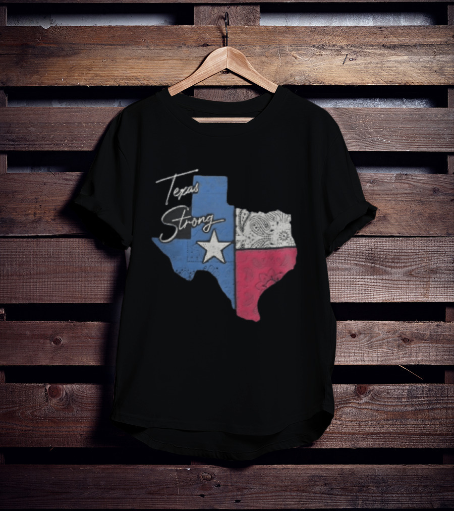 Texas Strong Lone Star Map Paisley Bandana Distressed T-Shirt