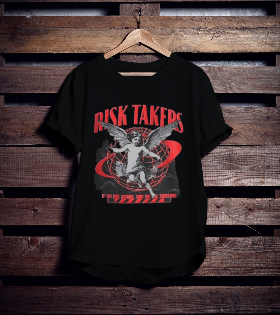 Risk Takers Winged Cherub If You Risk Nothing Then You Risk Everything Red Grid Globe T-Shirt