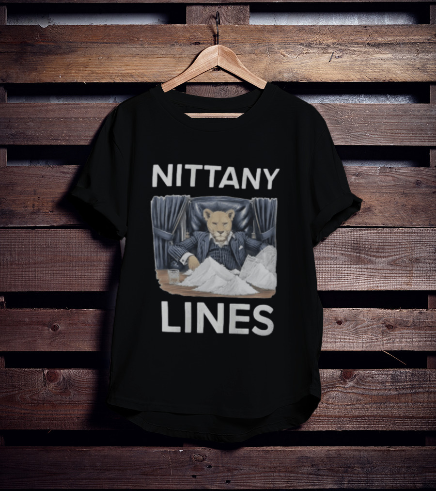 Nittany Lines Lion Tony Montana Pinstripe Suit Powder Pile T-Shirt