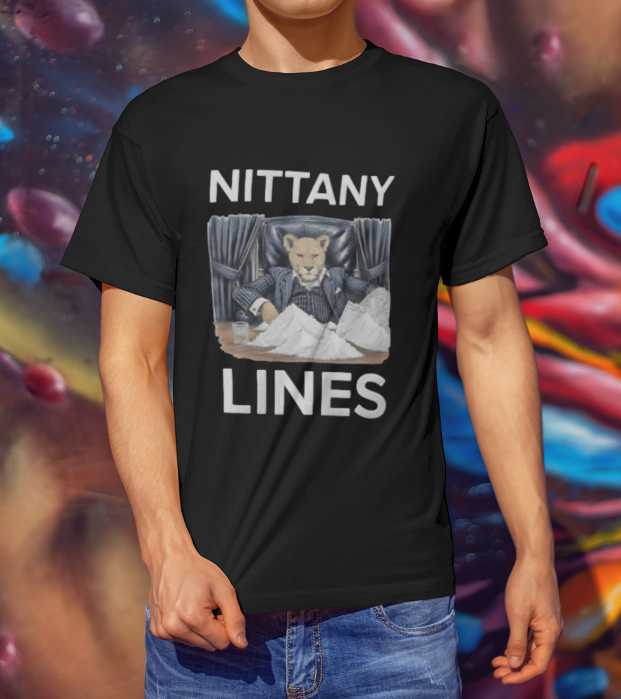 Nittany Lines Lion Tony Montana Pinstripe Suit Powder Pile T-Shirt