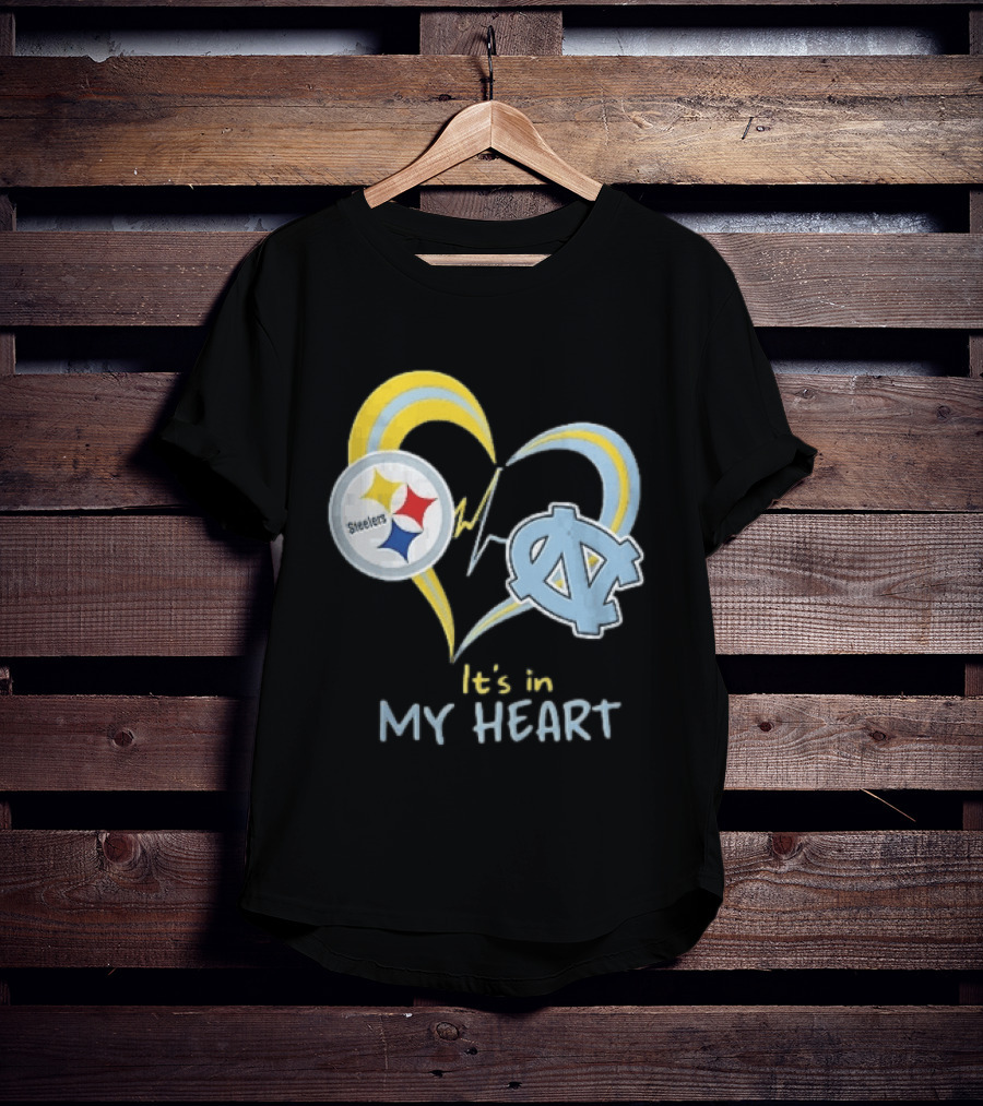 Pittsburgh Steelers North Carolina Tar Heels It's In My Heart EKG Heartbeat T-Shirt