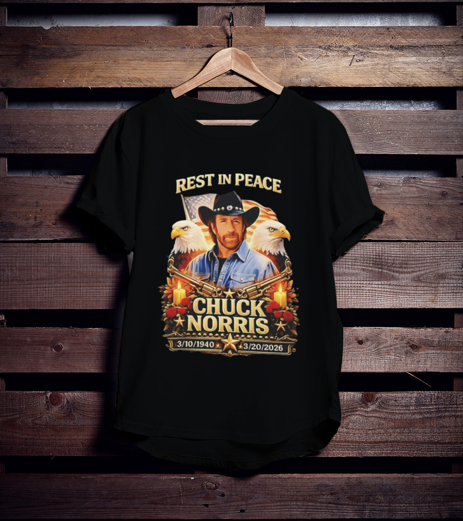 Rest In Peace Chuck Norris 1940 2026 American Pride Eagles And Cowboy Hat Memorial T-Shirt