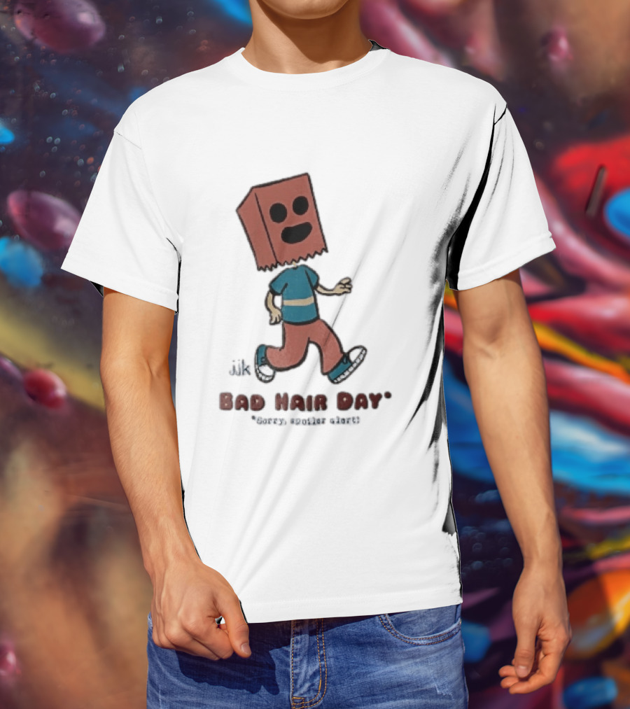 Sorry Spoiler Alert Jjk Bad Hair Day Cartoon Figure Paper Bag Head Walking T-Shirt