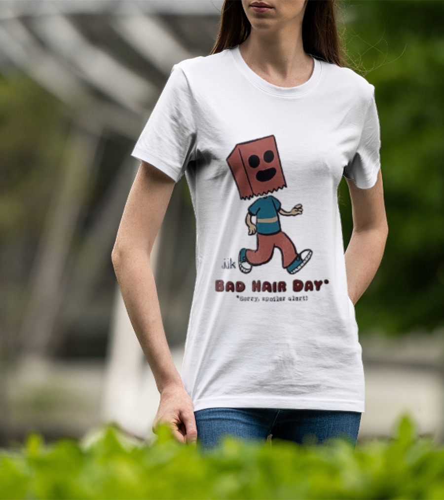 Sorry Spoiler Alert Jjk Bad Hair Day Cartoon Figure Paper Bag Head Walking T-Shirt