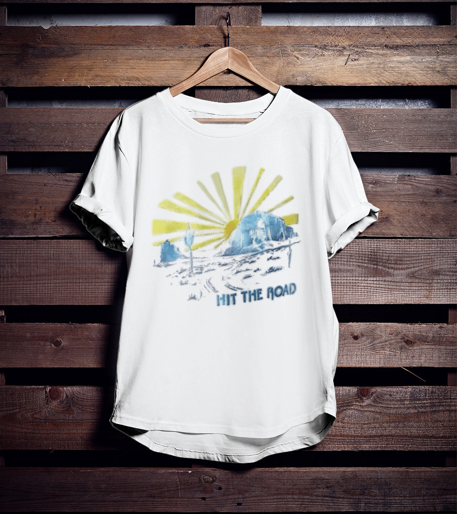 Hit The Road Sunburst Desert Mountains Saguaro Cactus T-Shirt