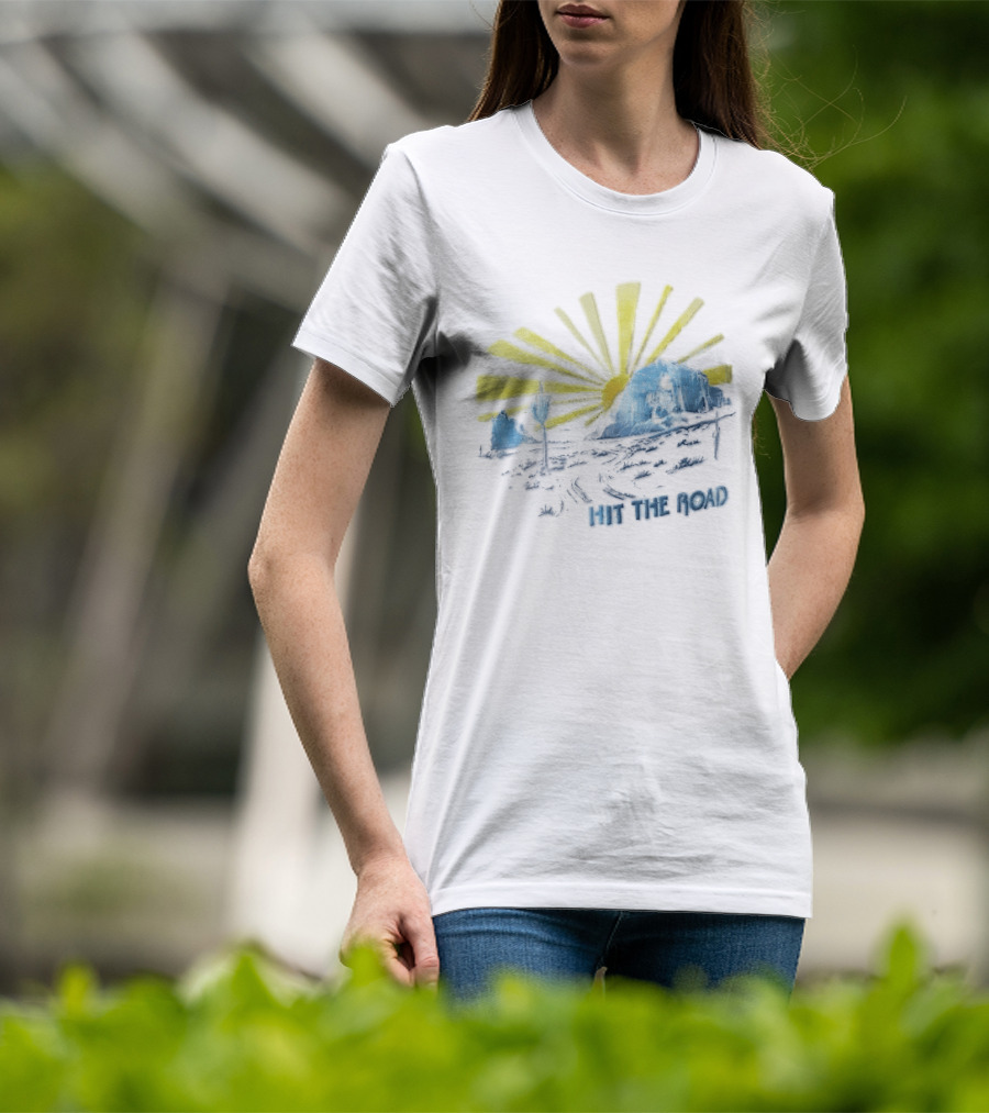 Hit The Road Sunburst Desert Mountains Saguaro Cactus T-Shirt