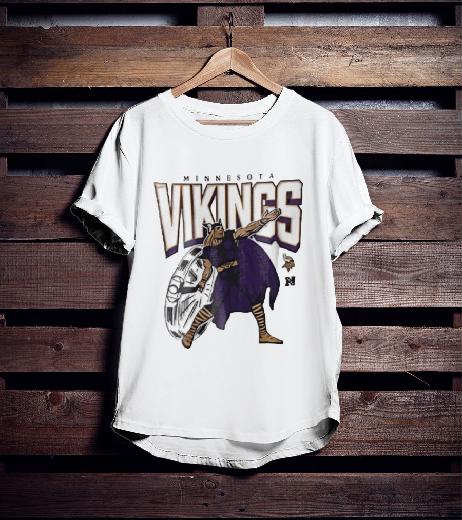 Minnesota Vikings Horned Helmet Warrior With Chrome Shield And Purple Cape T-Shirt