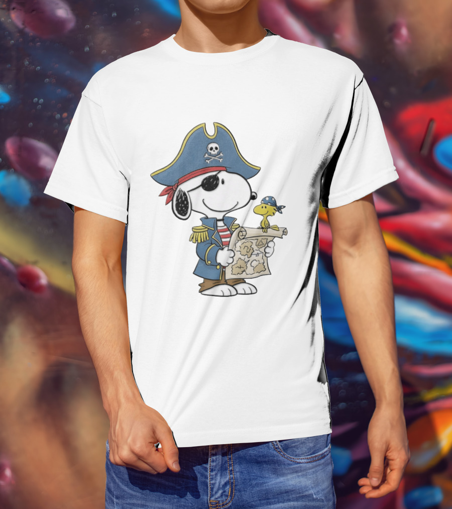 Snoopy Pirate Adventure With Treasure Map And Woodstock T-Shirt