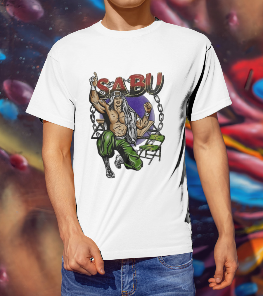 Sabu Terry Brunk Cartoon Kneeling Pose Green Chair Wooden Table Chains T-Shirt