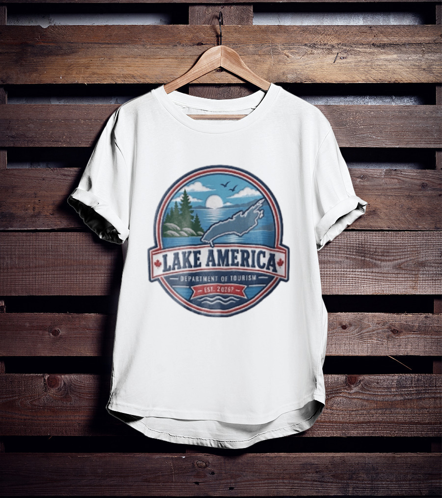 Lake America Department Of Tourism Est 2026 Circular Sunrise Pine Trees Scenic Landscape T-Shirt
