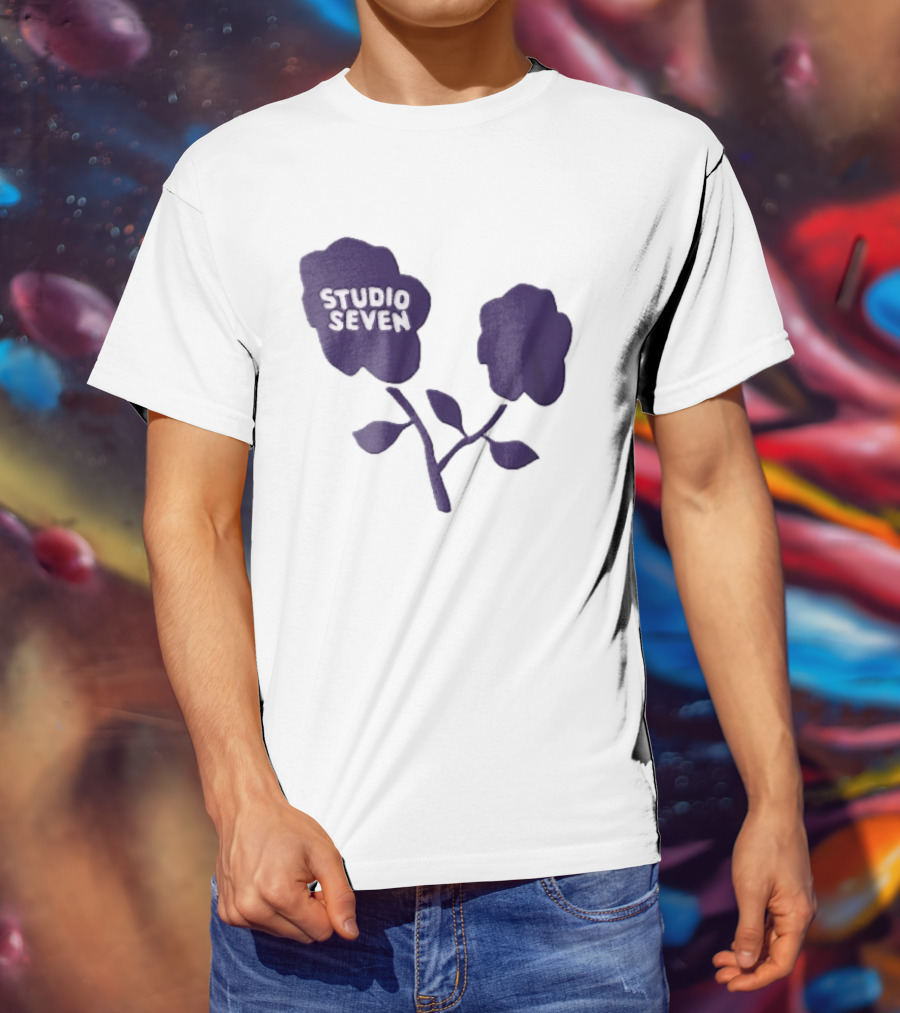 Studio Seven Hand Drawn Purple Flowers Stem Leaves T-Shirt